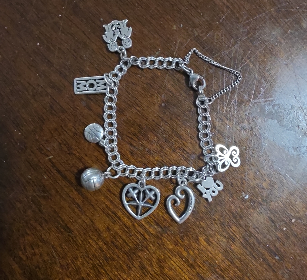 James Avery Silver Charm Bracelet with Hearts & Floral Charms